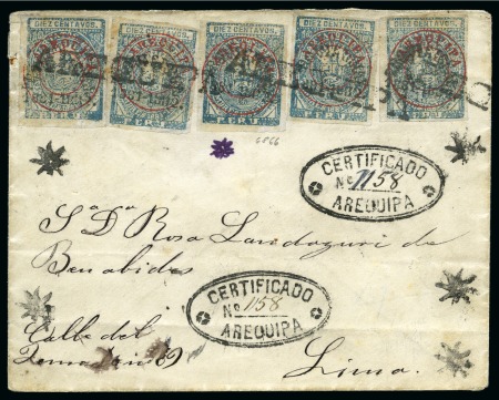 Stamp of Peru AREQUIPA: 1881 10c Blue fiscals with circular AREQUIPA