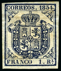 1854 Coat of Arms 1r dark blue, unused, slight horizontal