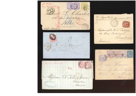 1860-1893, MAURITIUS : 5 covers to France with nice frankings