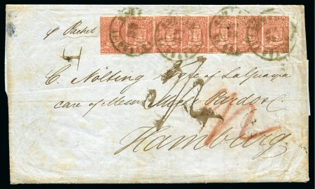 Stamp of Venezuela 1859-62 Coarse Impression 2r rose-red, HORIZONTAL STRIP OF SEVEN on cover