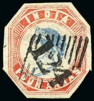 Stamp of India 1854 4a Red & Blue with crisp "124" numeral of Aden