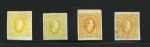 ROMANIA 1865 Small group of 2Par in 3 different shades, hinged and a used example in orange