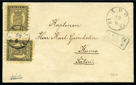 1866-67 10p Black on yellow, Roulette III, two examples