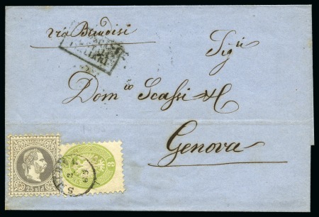 1869 Folded cover to Genova franked by 1867 25s Grey