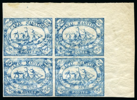 Stamp of Egypt » Egypt Suez-Canal Company 1868 20c Blue mint nh top right corner marginal block of 4
