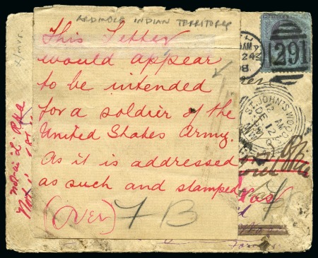Stamp of United States 1898 Envelope from GB to a Sargent in the US Army in Indian Territory but MISSENT TO INDIA