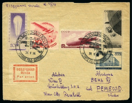 SOVIET UNION 1936 Airmail cover to Vienna with good values