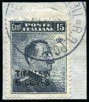 CHINA ITALIAN POST OFFICE TIENTSIN 1917 6c on 15c on fragment