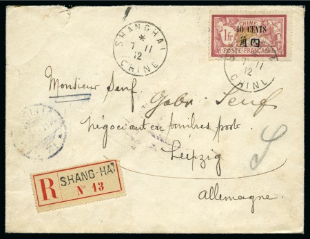 Stamp of China » Foreign Post Offices » French Post Offices CHINA FRENCH POST OFFICE SHANGHAI: registered cover