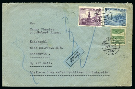 CZECHOSLOVAKIA BOHEMIA & MORAVIA 1939 Airmail cover to Manchuria