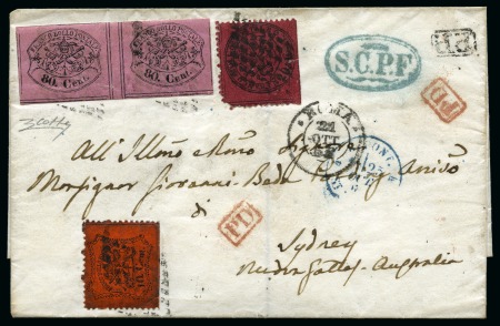 1868 (21.10) Folded entire from Rome to Sydney, Australia,