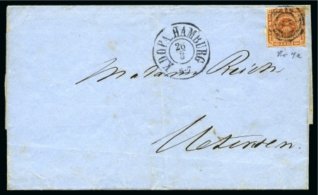 1858-62 4rs Brown on front and on cover tied by "2" numeral