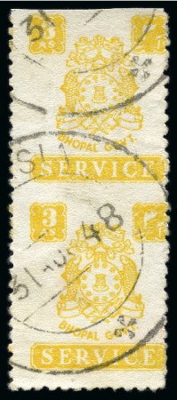 1944-49 3a yellow, used, imperf. between vertical pair