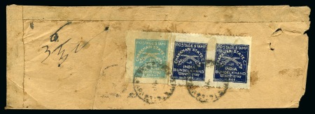 1930-45 1p deep blue, imperf. between pair and 2a light blue, all used on reverse of native cover, scarce