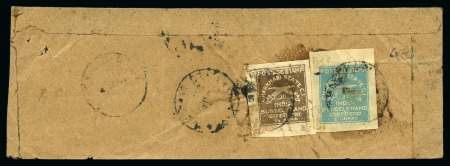 1930-45 1/2a grey-brown and 2a light blue, both used on reverse of native cover, scarce
