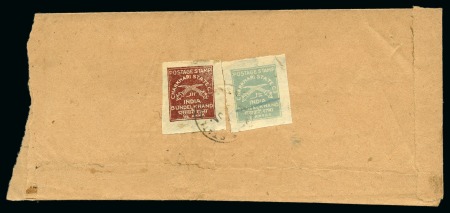 Stamp of Indian States » Charkhari 1930-45 2a greenish grey and 1/2a red-brown, two singles used on reverse of native cover, scarce