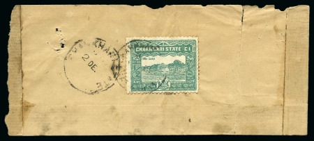 1931 1/2a blue-green, used on reverse of native cover, scarce