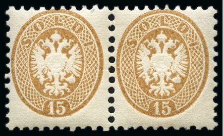 Stamp of Italian States » Lombardy Venetia 1864 15s Brown mint nh pair, very fine, cert. Colla