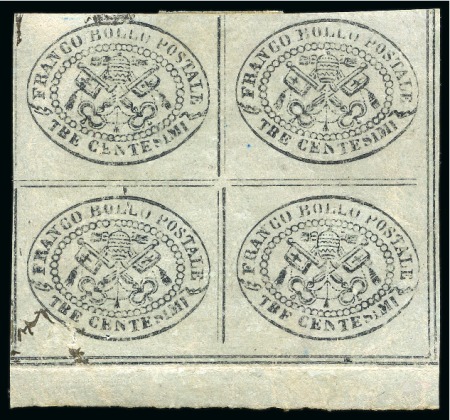 1867 3c Pink grey mint block of four, original gum