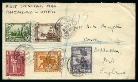 Stamp of Iraq 1923 (30.8) First Overland Mail cover from Bagdad to Haifa on the first day of use of the Overland Mail route