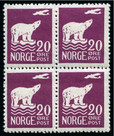 Stamp of Norway 1925 Polar Bear set in blocks of 4, mint nh