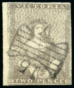 Stamp of Australia » Victoria 1850-53 Third State 2d grey, pos. 1, with crisp-clear "15" butterfly cancel