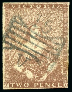 Stamp of Australia » Victoria 1850-53 Fourth State 2d red-lilac, pos. 7, neat butterfly "15" cancel