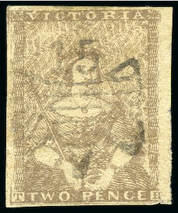 Stamp of Australia » Victoria 2d Grey, pos. 2, generally good margins, neat butterfly "15"cancel