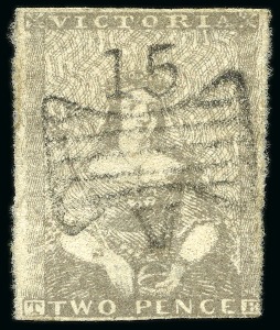 Stamp of Australia » Victoria 1850-53 Intermediate Stone 2d dull brownish lilac with butterfly "15" cancel
