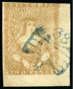 Stamp of Australia » Victoria 1850-53 Intermediate Stone 2d cinnamon, pos. 30, stunning corner margin example