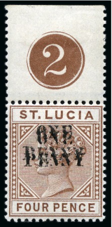 1891-92 "ONE PENNY" on 4d Brown, SURCHARGE DOUBLE
