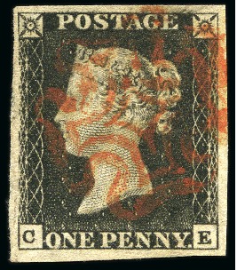 1840 1d Black pl.7 CE with good to very large margins, neat red MC
