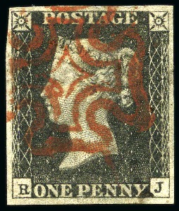 Stamp of Great Britain » 1840 1d Black and 1d Red plates 1a to 11 1840 1d Black pl.6 RJ with good to large margins, neat red MC