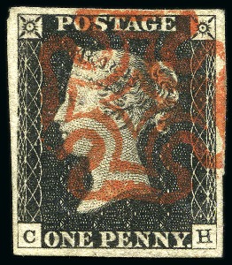 1840 1d Black pl.3 CH with good to very good margins, crisp red MC