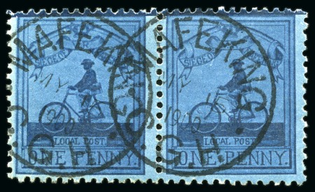 Stamp of South Africa » Mafeking 1900 Major Goodyear 1d deep blue on blue pair cancelled by Mafeking MY 15 cds