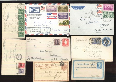 Stamp of United States » Collections 1876-1950, Over 100 covers mostly to Switzerland with uncommon frankings, postal stationery