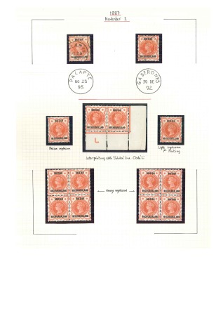 Stamp of Bechuanaland » British Bechuanaland 1888 (Jan) 1/2d Vermilion group on 2 pages incl. marginal pair with "L" control