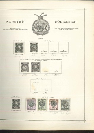 IRAN - PERSIA 1876-1938 Collection on album leaves, mostly used, some mint hinged
