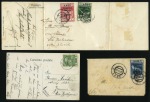ITALY - FIUME 1920 ARBE: threefold ppc & small letter bearing ARBE overprinted 5C & 25C large letter and 10C small letter