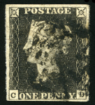 1840 1d Black used group of 15, several with four margins, one with WHITE MC