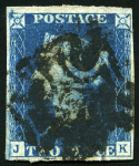 1840 2d Blue used group of 15, a few with four margins, various faults, some with nice cancels incl. one with Irish numeral