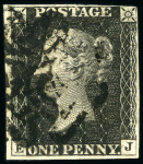 1840 1d Red pl.11 selection (25) plus 3 margin 1d black from row E