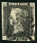 1840 1d Black (1) and 1d Red (30) pl.11 selection from row S