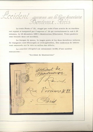 1899-1980, Attractive assembly of WRECK MAIL & Crash Mail (80 covers), partly mounted on pages, plus related documentation on the subject, strength in France & colonies, noted 19.02.1929 reg'd cover France to Saigon from