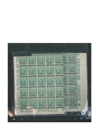 1907 10pa on 5c Green in two mint nh blocks of 25 with margins