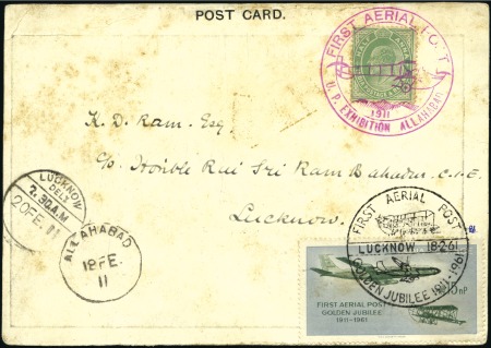 Stamp of India » Airmails 1911 Allahabad First Aerial Post picture postcard signed by Pequet