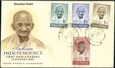 Stamp of India 1948 (Aug 15) Gandhi illustrated first day cover