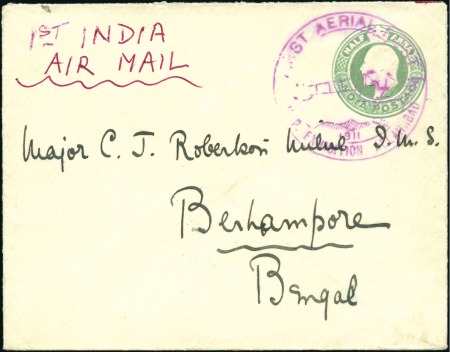 Stamp of India » Airmails 1911 Allahabad First Aerial Post 1/2a postal stationery envelope