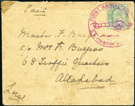 Stamp of India » Airmails 1911 Allahabad First Aerial Post envelope with KEVII 1a