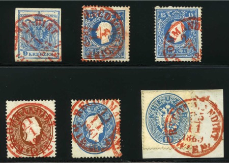 AUSTRIA 1850-1863 Red cancellations only